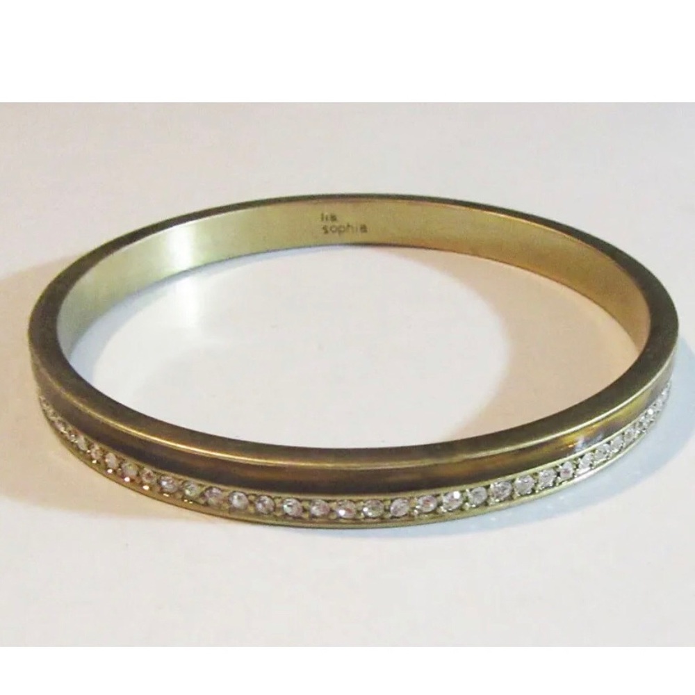 NEW Lia Sophia bracelet bangle in gold finish w/ thin line of clear rhinestones